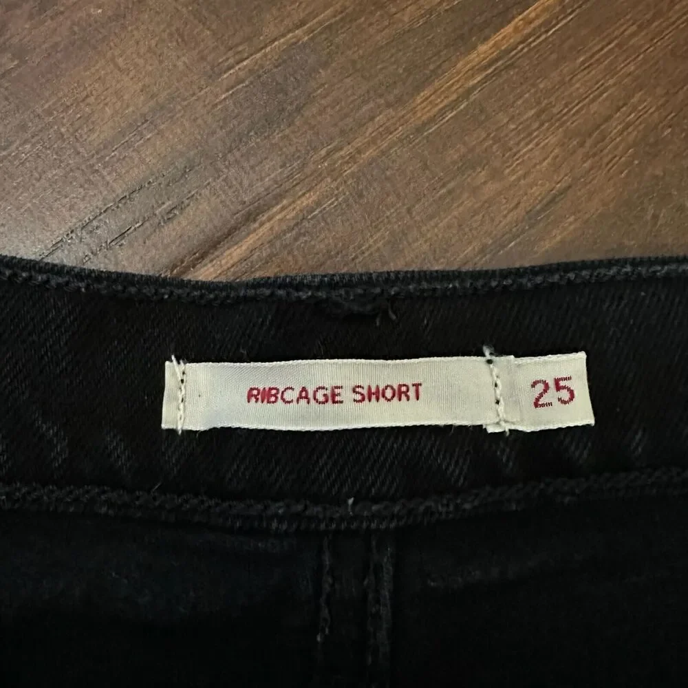 LEVI'S Ribcage Shorts Black Denim High Rise Cut Off Frayed Gothic